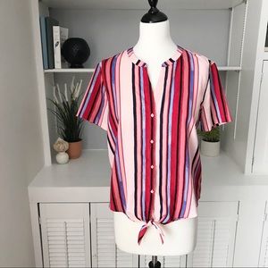 Cynthia Rowley Striped Tie-Front Button Up S